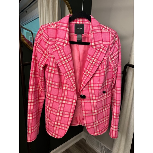 SMYTHE Duchess Blazer Jacket Pink Plaid size 8 - Picture 2 of 4